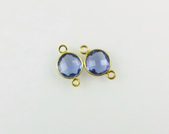 15mm Iolite Bezel Gemstone Connector, Round, Faceted, Gold Vermeil - Matching Pair (CN645)