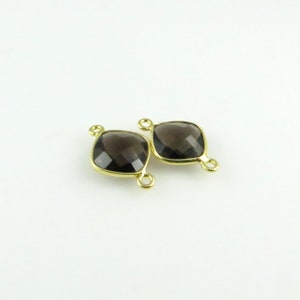 18mm 19mm Smoky Quartz Bezel Gemstone Connector, Diamond, Faceted, Gold Vermeil Matching Pair CN698 image 4