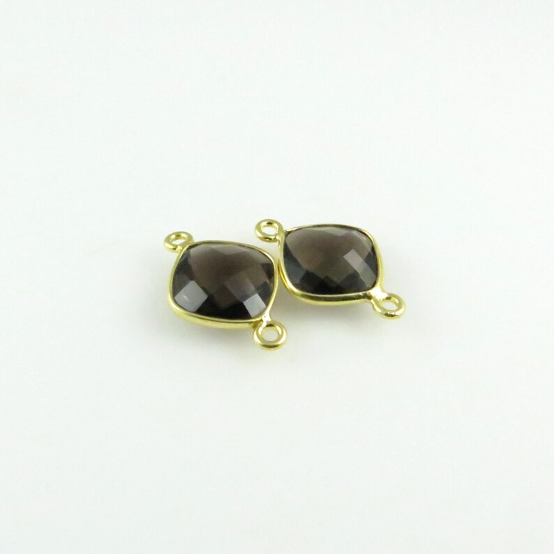 18mm 19mm Smoky Quartz Bezel Gemstone Connector, Diamond, Faceted, Gold Vermeil Matching Pair CN698 image 4