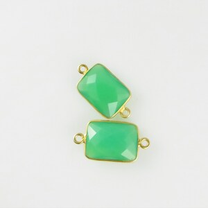 21mm 22mm Chrysoprase Bezel Gemstone Connector, Rectangle, Faceted, Gold Vermeil Matching Pair CN501 image 2