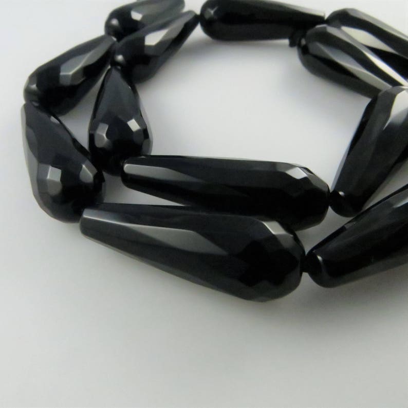 30mm Faceted, Teadrop Black Onyx Gemstone Beads 13 Beads, Full Strand Z287 image 7