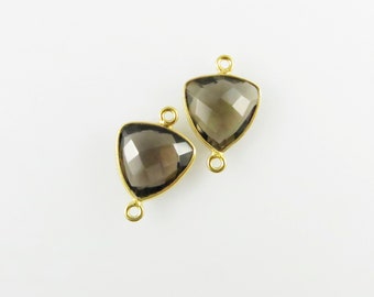 19mm Smoky Quartz Bezel Connector, Trillion, Faceted, Gold Vermeil - Matching Pair (CN431)