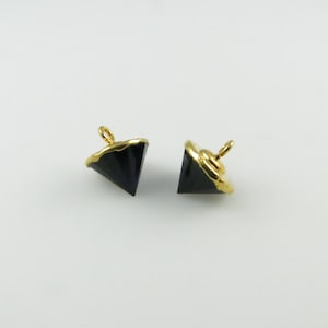 12mm Black Spinel Gemstone Faceted Cone, Pointed, Gold Vermeil Bezel, Dangle, Earring Focal Bead - Matching Pair (CN184)