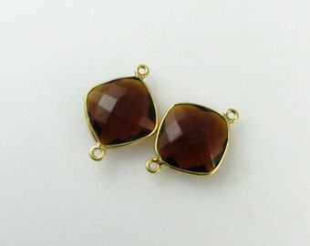 22mm - 23mm Madeira Citrine Bezel Gemstone Connector, Diamond, Faceted, Gold Vermeil - Matching Pair (CN710)