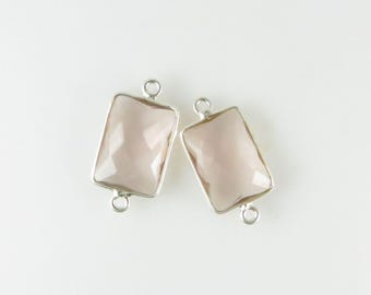 Conectores de bisel de doble asa de morganita de 15 mm a 16 mm, facetados rectangulares, plata de ley, anillos CERRADOS: dos (2) piezas a juego (CN852)