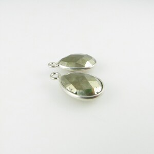 16mm Pyrite Bezel Drop, Droplet, Faceted, Sterling Silver Matching Pair Perfect for Earrings CN520 image 6