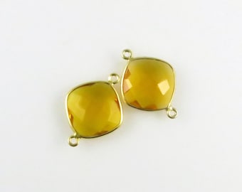 22mm - 23mm Citrine Bezel Gemstone Connector, Diamond, Faceted, Gold Vermeil - Matching Pair (CN700)