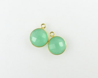 14mm Chrysoprase Bezel Drop, Round, Faceted, Gold Vermeil - Matching Pair - Perfect for Earrings (CN623)