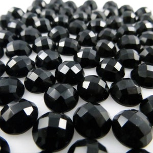 Black Onyx - 10mm Round Flat-Back Checkerboard-cut Cabochons - CHOOSE YOUR QUANTITY (B105-B108)