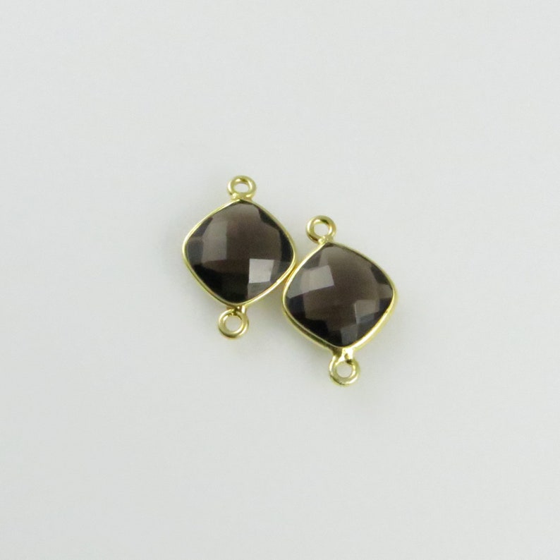 18mm 19mm Smoky Quartz Bezel Gemstone Connector, Diamond, Faceted, Gold Vermeil Matching Pair CN698 image 1