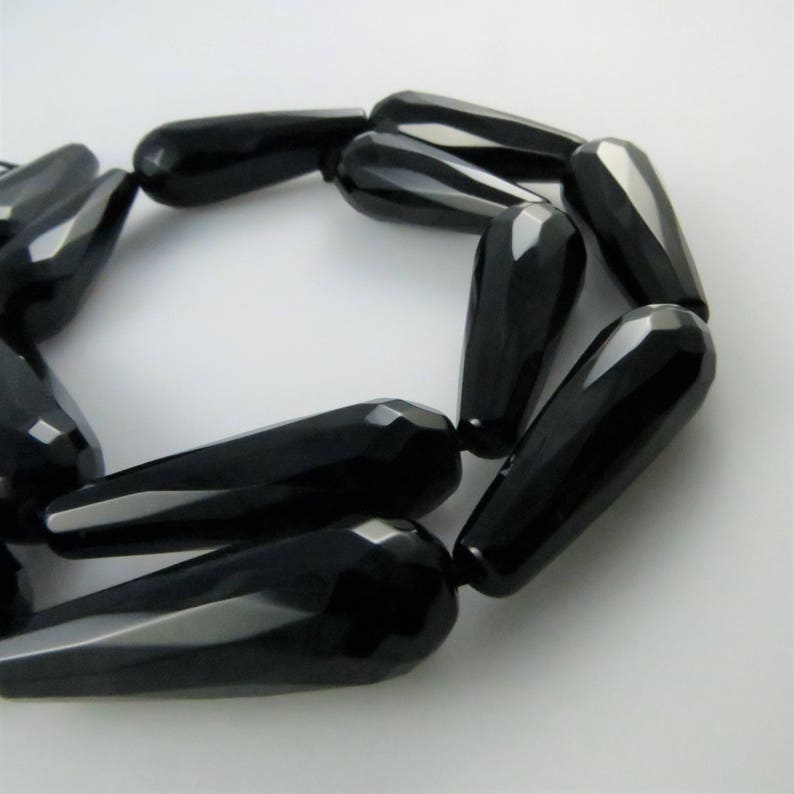 30mm Faceted, Teadrop Black Onyx Gemstone Beads 13 Beads, Full Strand Z287 image 8