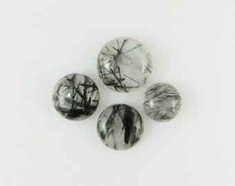 Tourmalinated (Tourmalated) Quartz - Four (4) Round Flat-Back Gemstone Cabochons, 16.90 cts - 12x16 approx. (TQ115)