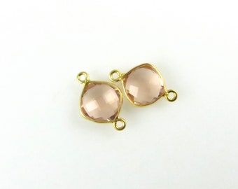 18mm - 19mm Morganite Bezel Gemstone Connector, Diamond, Faceted, Gold Vermeil - Matching Pair (CN690)