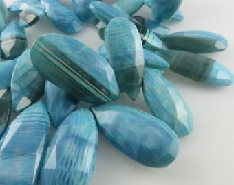 25mm x 6mm Faceted Blue Opal Gemstone Briolettes - Full Strand - About 37 Beads