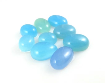 Blue Chalcedony - Oval Flat-Back Gemstone Cabochons (9 cabs), Bulk Lot (BC101)