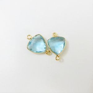 13mm Aquamarine Double Bail Bezel Connectors, Trillion Faceted, Gold Vermeil, CLOSED rings – Two (2) Matching Pieces (CN373)