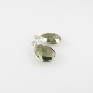 16mm Pyrite Bezel Drop, Droplet, Faceted, Sterling Silver Matching Pair Perfect for Earrings CN520 image 3