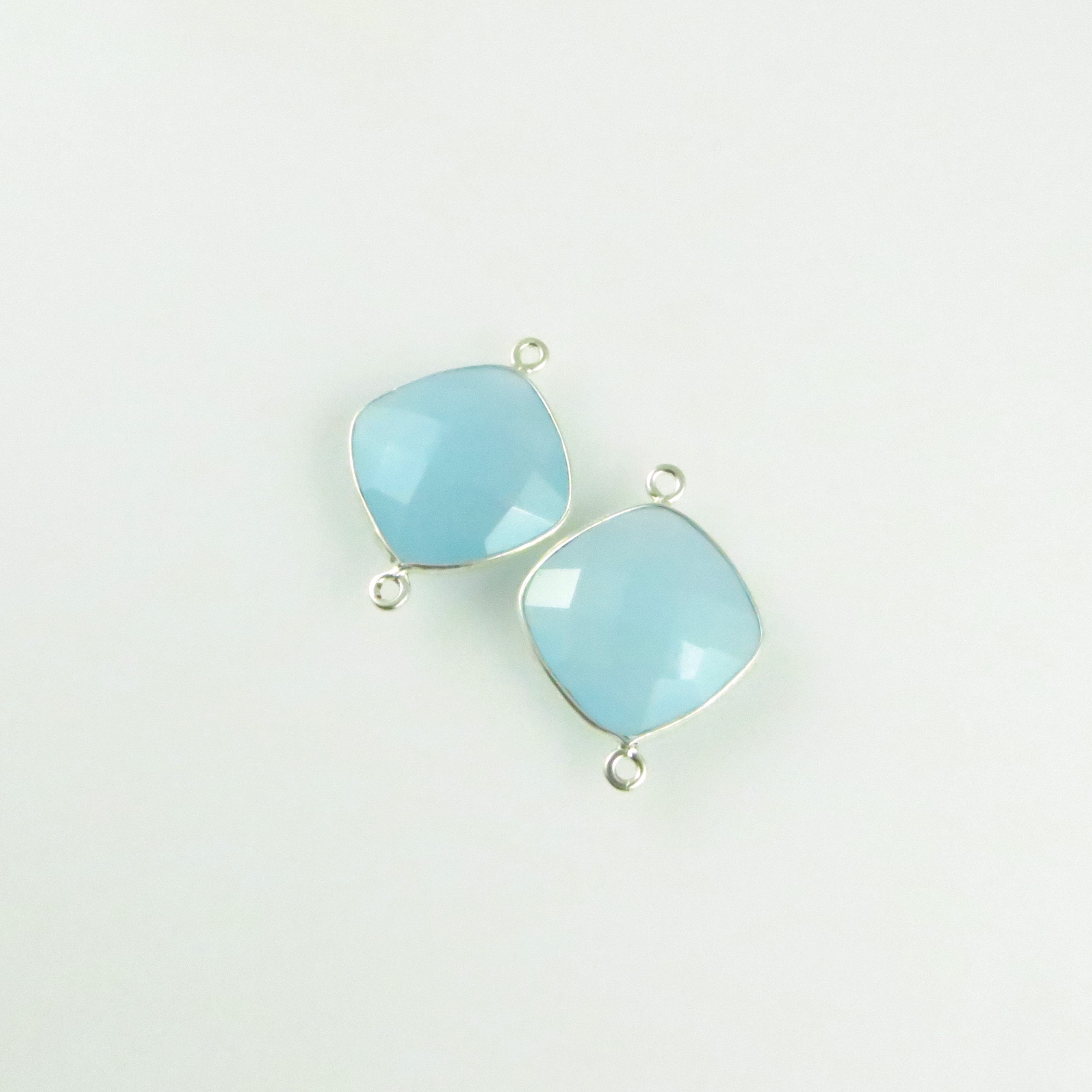 22mm 23mm Blue Chalcedony Bezel Gemstone Connector Diamond Faceted Sterling Silver Matching Pair CN717 Etsy
