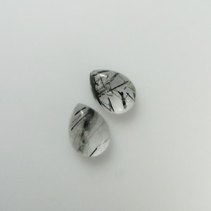 Tourmalinated (Tourmalated) Quartz - Pair of Teardrop Flat-Back Gemstone Cabochons, 18.60 cts (TQ175)
