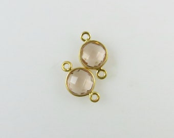 15mm Morganite Bezel Connector, Round, Faceted, Gold Vermeil - Matching Pair (CN644)