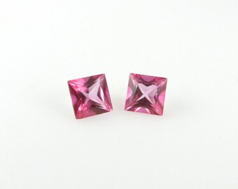 Topacio rosa - Gemas sueltas facetadas de talla princesa de 7 mm, dos piezas (TZ153)