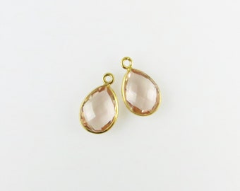 16mm Morganite Bezel Drop, Droplet, Faceted, Gold Vermeil - Matching Pair - Perfect for Earrings (CN266)