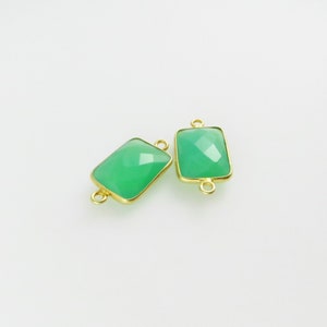 21 mm 22 mm Chrysoprase Bezel Gemstone Connector, Rectangle, Facette, Or Vermeil Paire assortie CN501 image 4