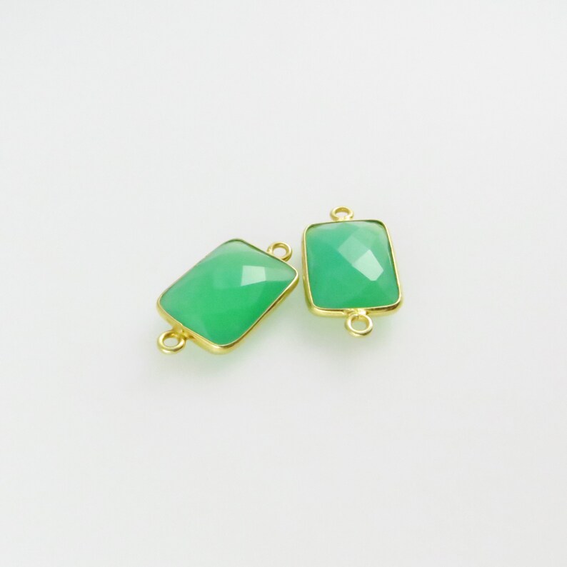 21 mm 22 mm Chrysoprase Bezel Gemstone Connector, Rectangle, Facette, Or Vermeil Paire assortie CN501 image 4