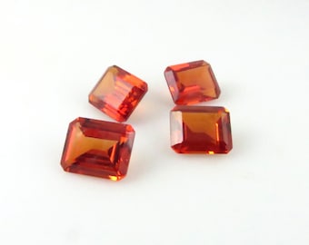 Zafiro naranja - Gema de talla esmeralda de 10 mm x 12 mm, gema sintética - Una pieza (X147)