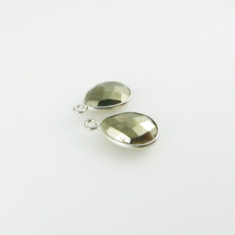 16mm Pyrite Bezel Drop, Droplet, Faceted, Sterling Silver Matching Pair Perfect for Earrings CN520 image 2