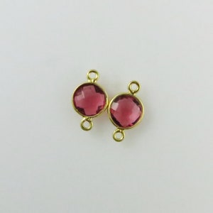 15mm Watermelon Pink Tourmaline Bezel Connector, Round, Faceted, Gold Vermeil - Matching Pair (CN636)