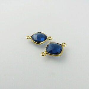 18mm 19mm London Blue Topaz Bezel Gemstone Connector, Diamond, Faceted, Gold Vermeil Matching Pair CN135 image 1