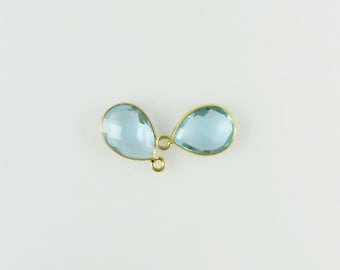 16mm Aquamarine Bezel Drop, Droplet, Faceted, Gold Vermeil - Matching Pair - Perfect for Earrings (CN444)
