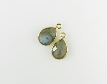 16mm Labradorite Bezel Drop, Droplet, Faceted, Gold Vermeil - Matching Pair - Perfect for Earrings (CN284)