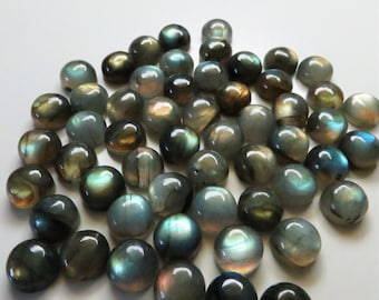 Labradorite - 10mm Round Flat-Back Gemstone Cabochons, Set of 5 (Five) Cabs (L103)