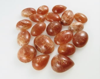 Sunstone - Nineteen (19) Oval and Round Flat-Back Gemstone Cabochons - FLAWED (S101)