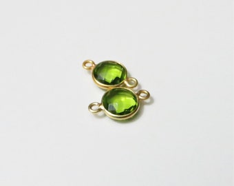 15mm Peridot Bezel Gemstone Connector, Round, Faceted, Gold Vermeil - Matching Pair (CN304)