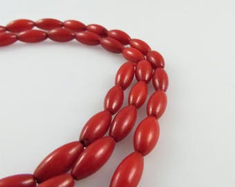 8mm Marquise Red Coral Beads - One Full Strand - Polished, Smooth (Z277)