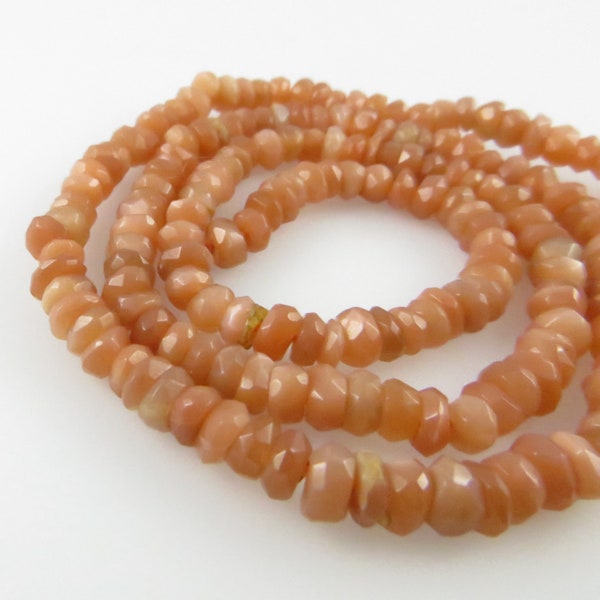 2mm Faceted Peach Moonstone Rondelle Gemstone Beads - One Full Strand (Z297)