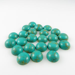 Blue Copper Turquoise (Lab-created) - 10mm Round Flat-Back Gemstone Cabochons - Five (5) Pieces (BCT108)