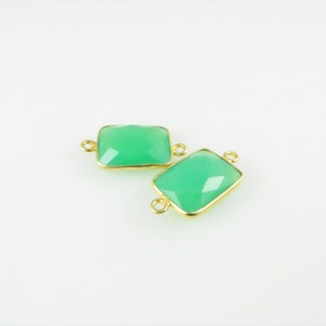 21mm 22mm Chrysoprase Bezel Gemstone Connector, Rectangle, Faceted, Gold Vermeil Matching Pair CN501 image 5