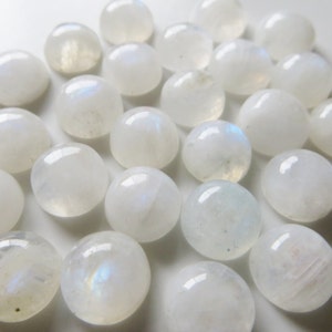 Rainbow Moonstone - 10mm Round Flat-Back Gemstone Cabochons, Set of 5 (R103)