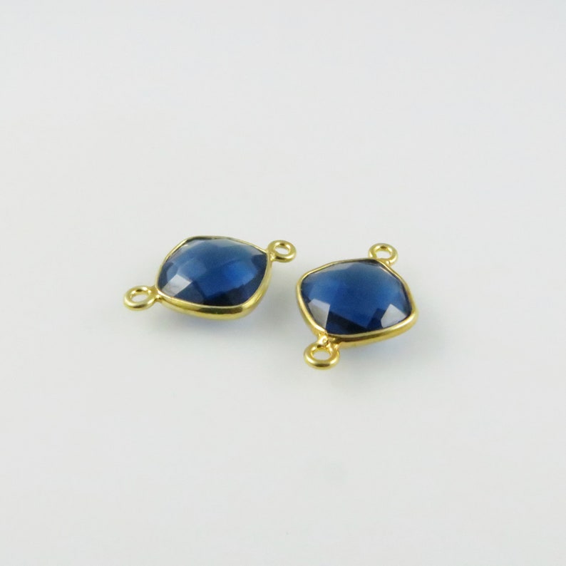 18mm 19mm London Blue Topaz Bezel Gemstone Connector, Diamond, Faceted, Gold Vermeil Matching Pair CN135 image 3