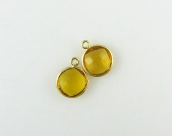 14mm Citrine Bezel Drop, Round, Faceted, Gold Vermeil - Matching Pair - Perfect for Earrings (CN619)