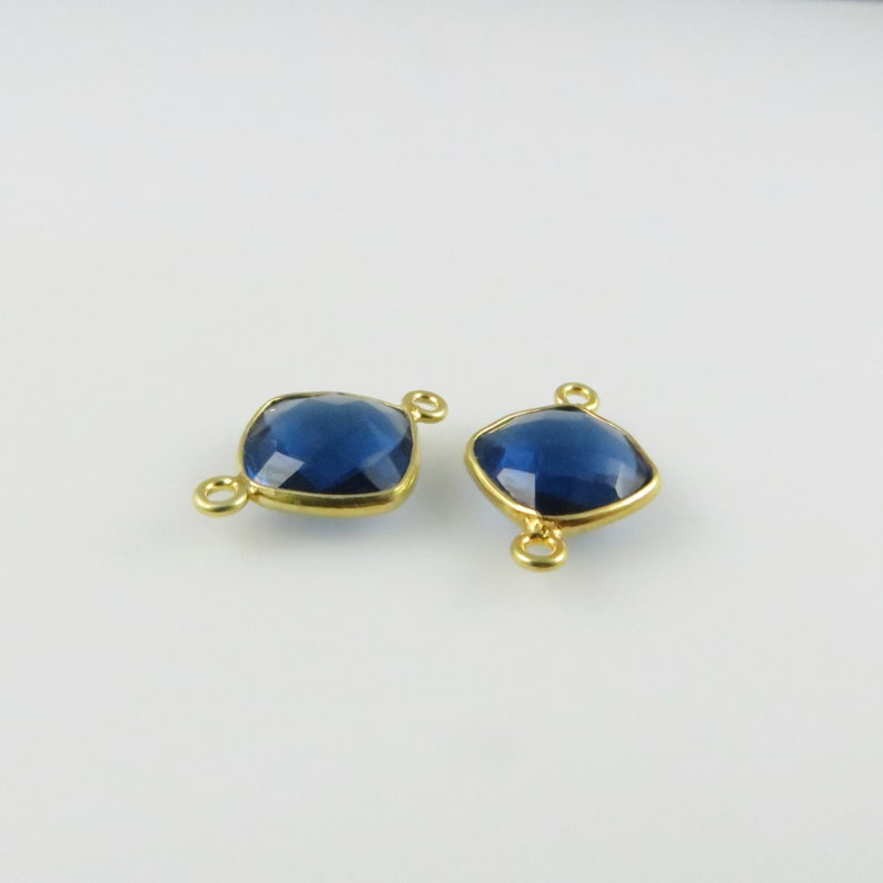 18mm 19mm London Blue Topaz Bezel Gemstone Connector, Diamond, Faceted, Gold Vermeil Matching Pair CN135 image 2