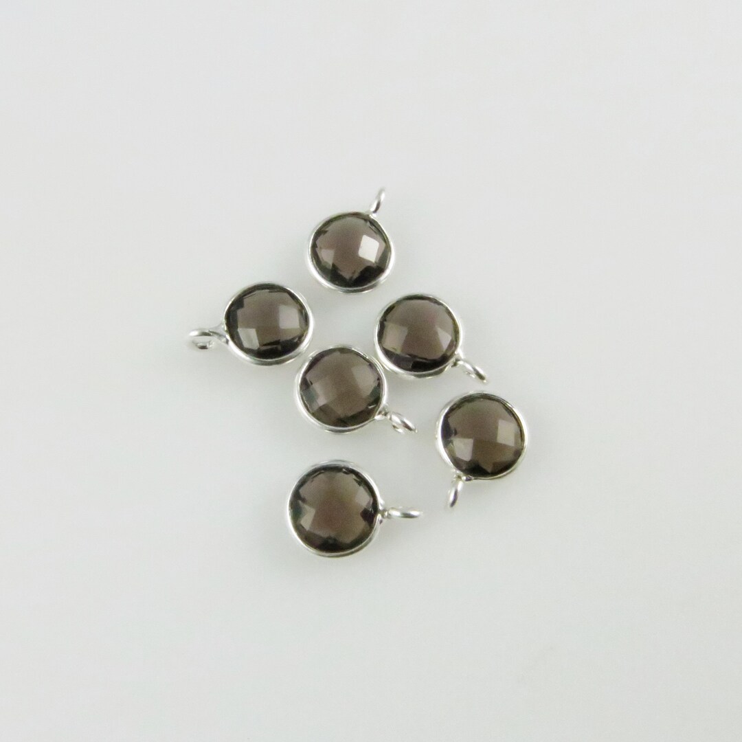シルバークウォーツシェルチャーム 7mm Smoky Quartz Single Bail Bezel Charms, Round, Faceted