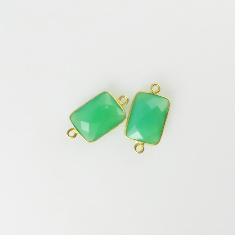 21mm 22mm Chrysoprase Bezel Gemstone Connector, Rectangle, Faceted, Gold Vermeil Matching Pair CN501 image 3