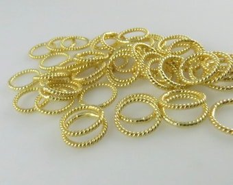 8mm (18ga) Gold Vermeil 24k Twisted Jump Rings - CLOSED Round Rings - 50 Pieces (Z115)