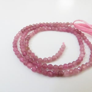 2.5mm Round, Micro-Faceted Genuine Pink Tourmaline Gemstone Beads - One Full Strand (Z343)