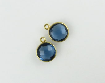14mm London Blue Topaz Bezel Drop, Round, Faceted, Gold Vermeil - Matching Pair - Perfect for Earrings (CN618)